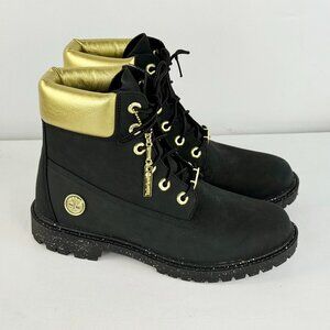 Size 8- Women's Timberland Heritage 6inch Waterproof Leather Boots - Black Gold